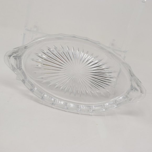 Vintage USA Heisey Glass Starburst Oval Relish Dish Clear Handle Diamond H - Picture 15 of 15